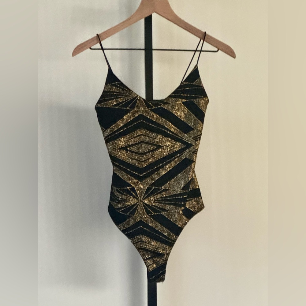 Vintage 90s Black Gold Bodysuit